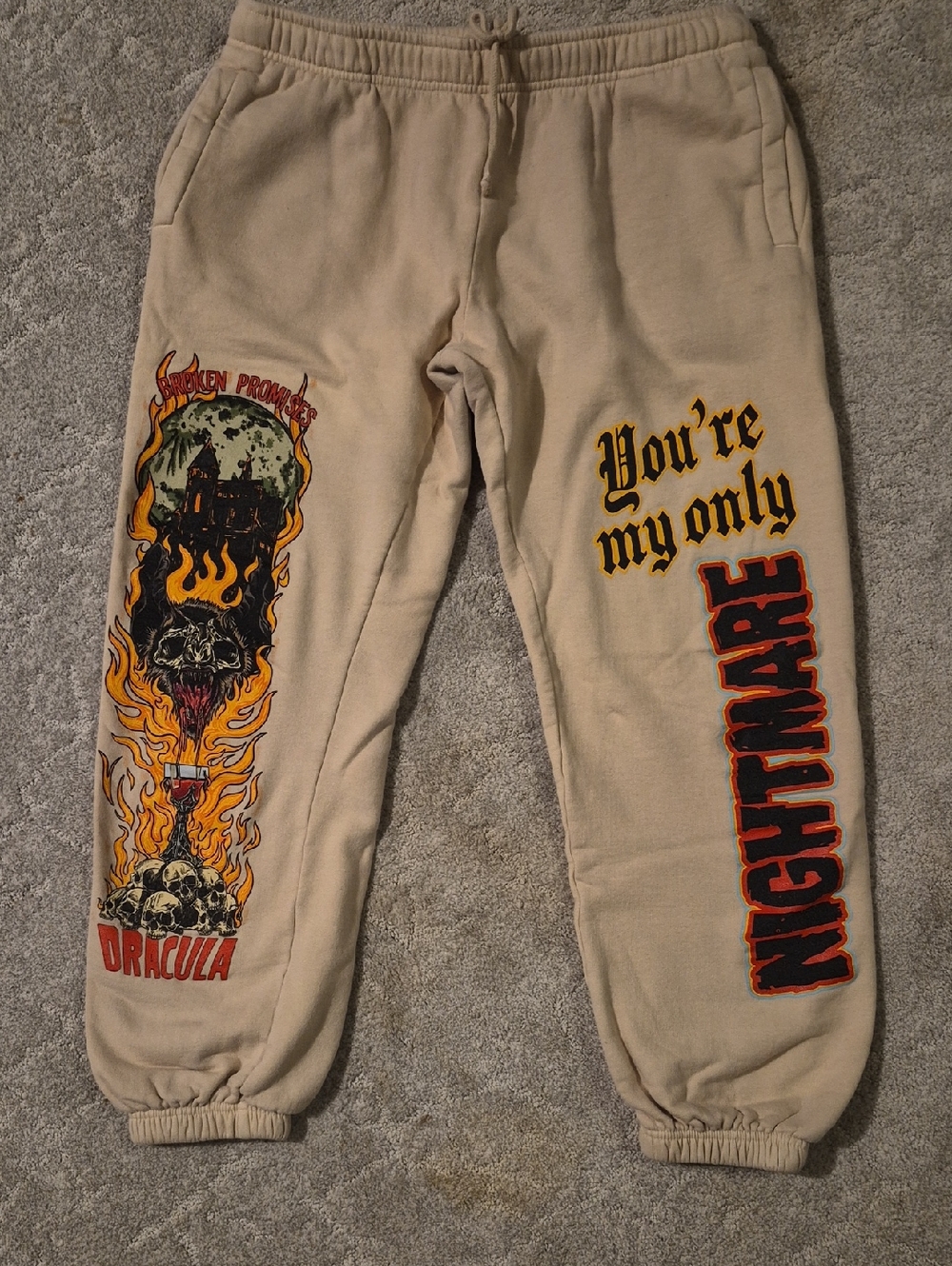 Beige Graphic 'You're My Only Nightmare' Sweatpants
